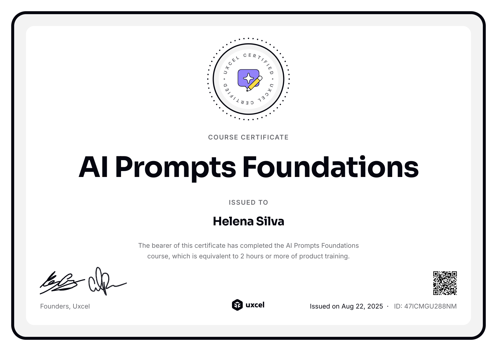 Helena Silva's certificate